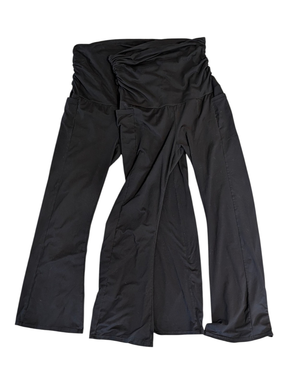 Bundle of 2 Leafigure Maternity Black Flare Leggings with Pockets Size L EUC